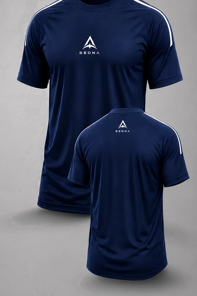 Remera SEDNA color azul, frente y espalda